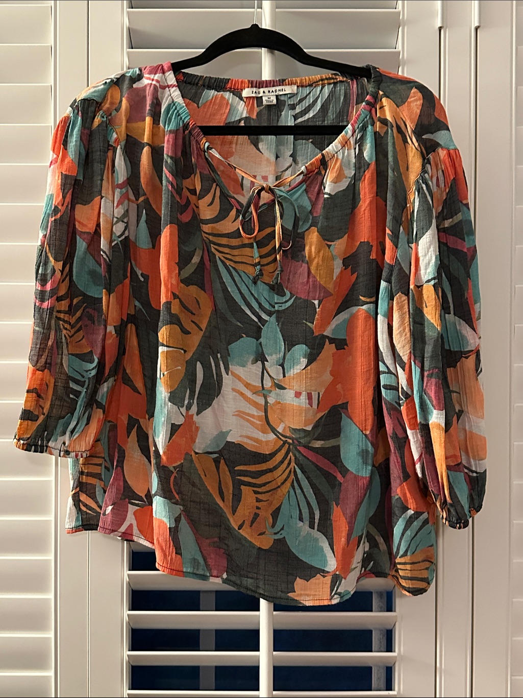 Zac & Rachel Tropical Bohemian Tie-Front Top Sz M
